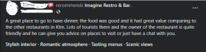 Review given by people for Imagine Restro and Bar3