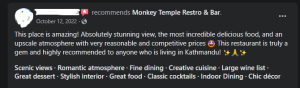Review given by people for Monkey Temple Restro and Bar 3