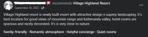 Review given by people for Village Highland Resort 1