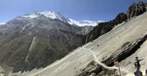Landslide area on the way of Tilicho Lake Trek